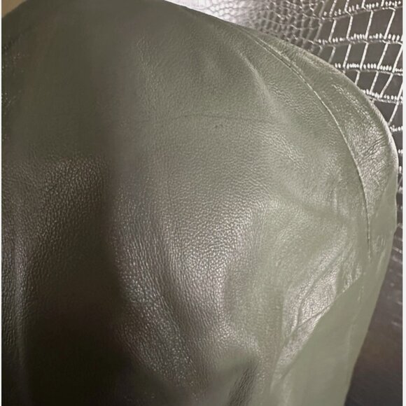 Fergucci Gray Green Leather Satin Printed Liner Collarless Coat Size 38 NWT - Picture 7 of 10